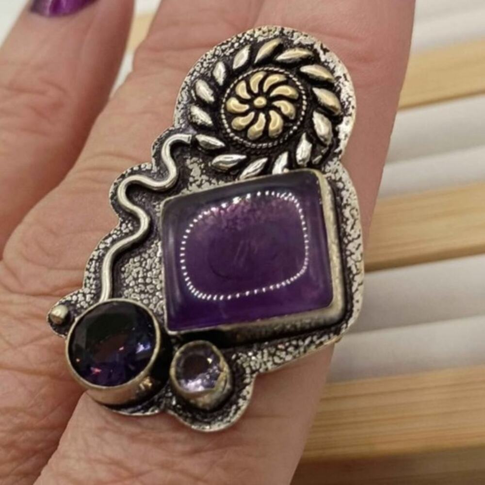 Amethyst Ring - Size 8 - Siiver Plated